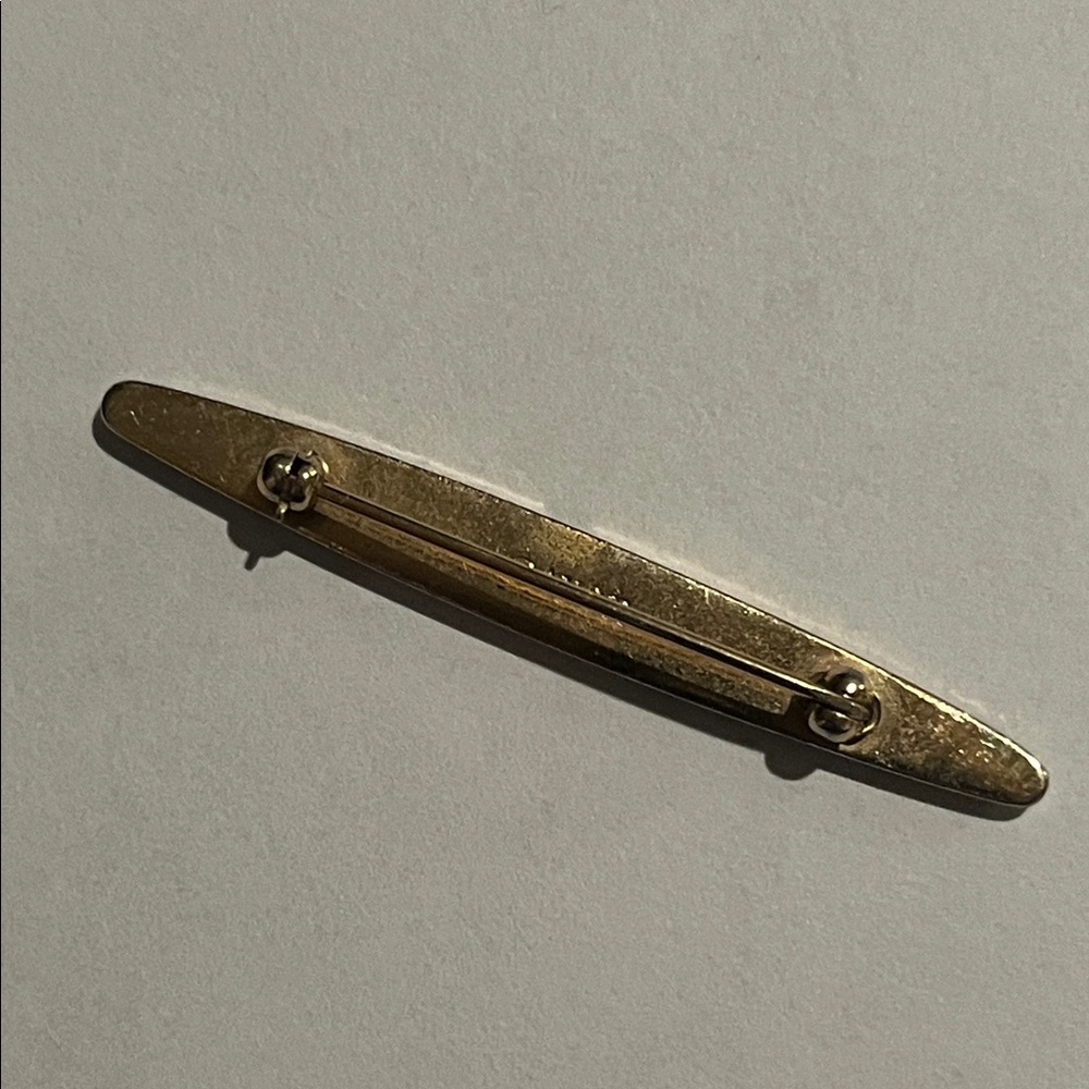 Victorian Revival Gold Bar Brooch with Filigree and Single Crystal - Picture 5 of 6